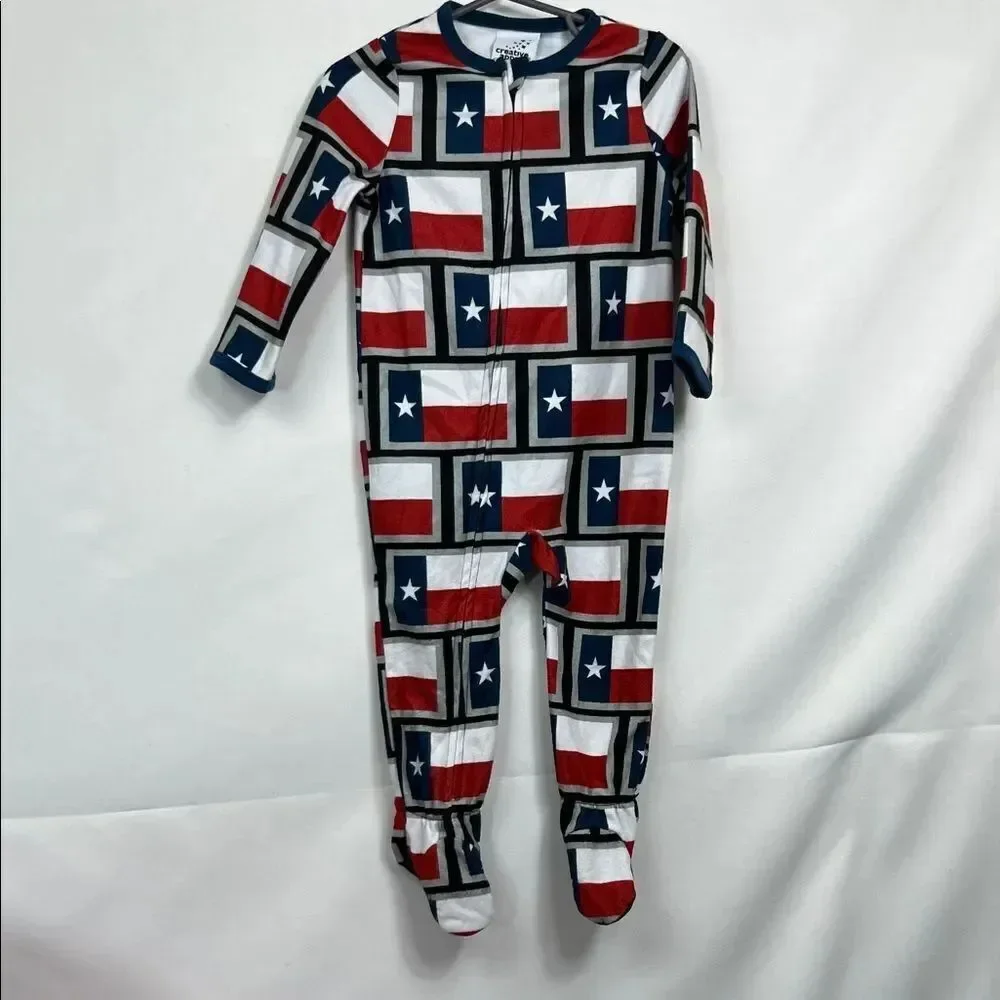 Creative Apparel Texas Flag Print flannel footie pajamas size 18 months Pit